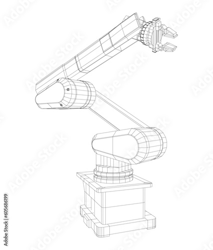 Industrial Robotic Arm Hand isolated on white. Technical wire-frame. Vector rendering of 3d.