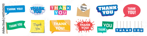 Thank you lettering set. Thank you icons set.