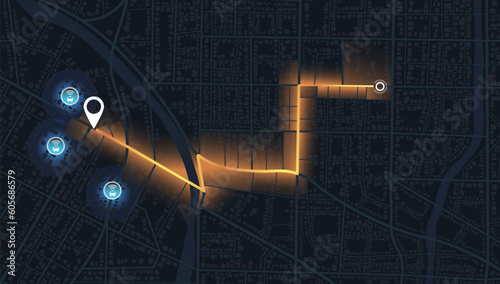 Gps map navigation to own house with smartphone app. Location mark and automobile sign. Passenger location sharing for driver. Isolated connected vehicle remote data monitoring. Autonomous online car.