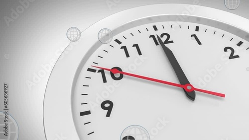 Wallpaper Mural Animation of floating globe icons over white clock against gradient background Torontodigital.ca