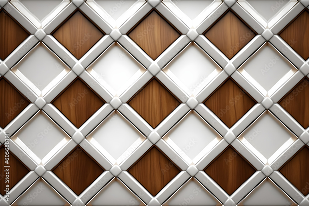 3d Wallpaper glossy white lattice tiles on precious wood background. High quality seamless realistic texture 3d Wallpaper glossy white lattice tiles on precious wood background. High quality seamless realistic texture