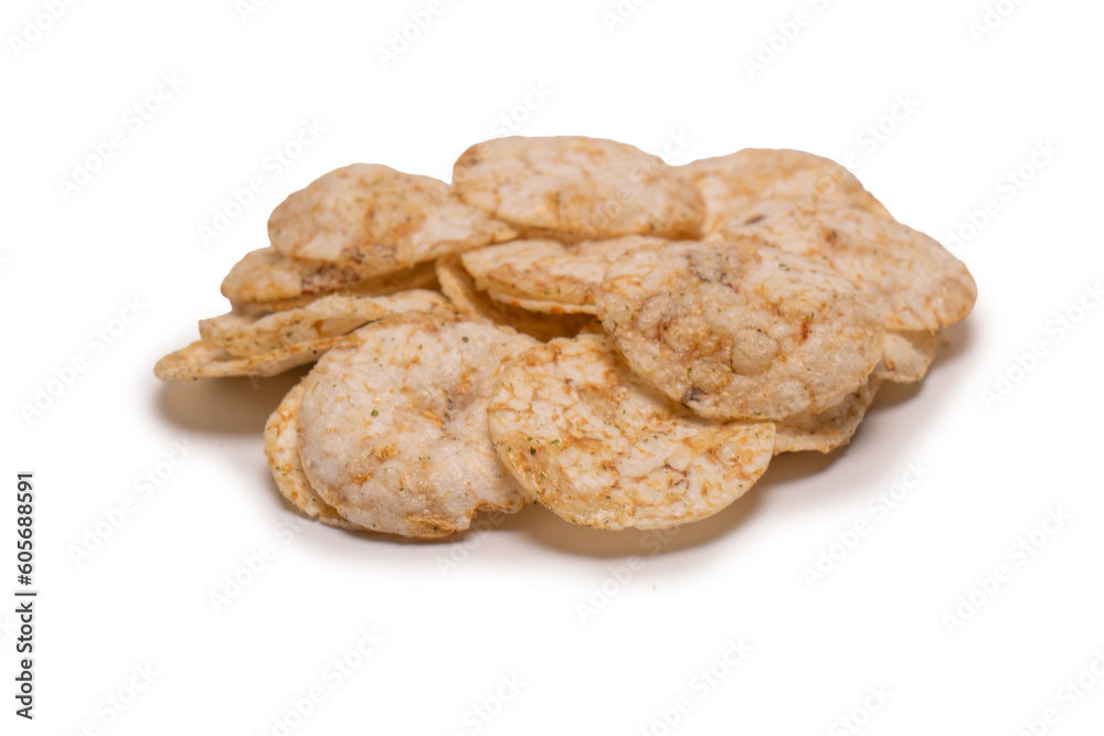 Rice chips isolated on white background. Rice chips isolated on white background.
