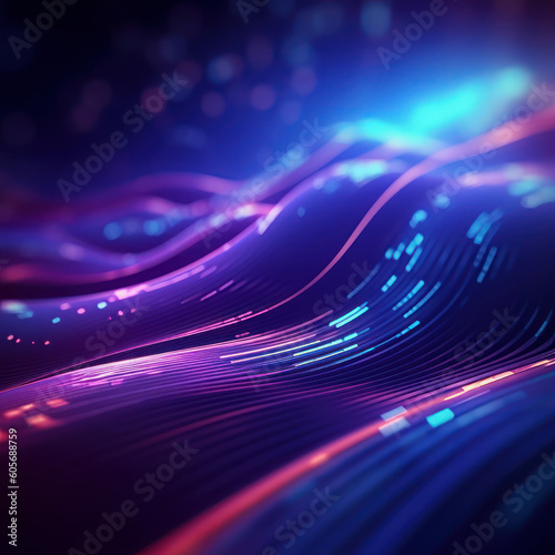 abstract futuristic background with purple and blue glowing neon moving high speed wave lines and bokeh lights data transfer concept 