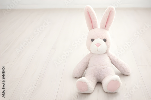 Pink rabbit on a wooden background ai generative