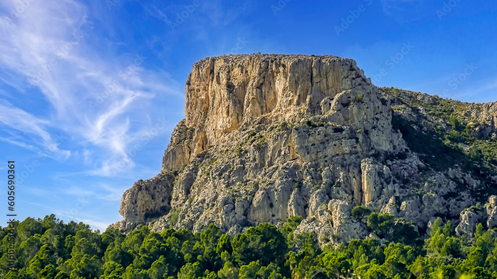 Naklejka premium Flat-topped hill in Alicante province, Spain