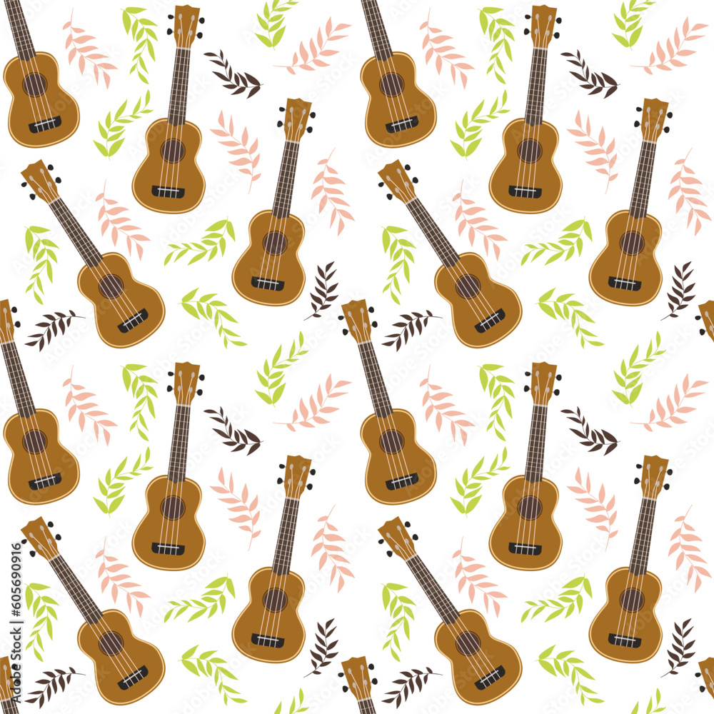 Fototapeta premium ukulele and flowers. Seamless pattern. Vector illustration