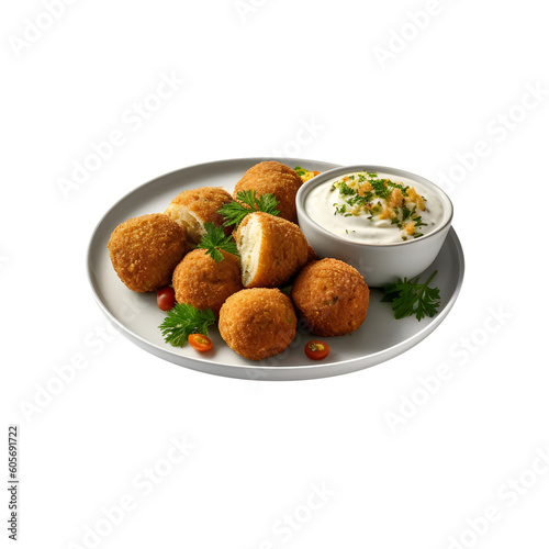 falafel served beautifully on a plate, transparent background