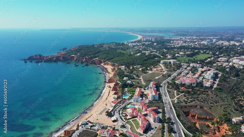 Tourist Portuguese city of Portimao aerial view on a sunny day. South Portugal Algarve. views of the beaches vao and alemao. Tourist Portuguese city of Portimao aerial view on a sunny day. South Portugal Algarve. views of the beaches vao and alemao.