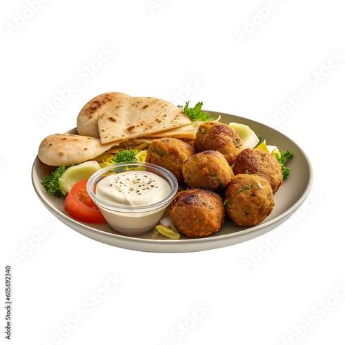 falafel served beautifully on a plate, transparent background