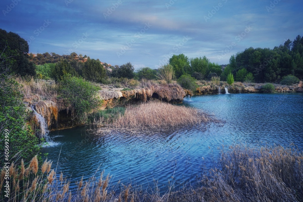 Fototapeta premium Landscape of mountains, rivers, waterfalls and nature in color