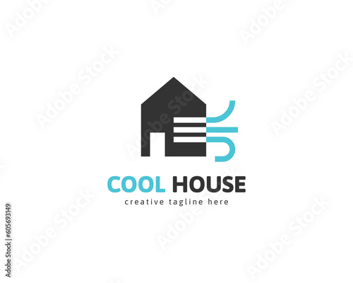 Cool house logo with air wind illustration. Fresh air circulation concept