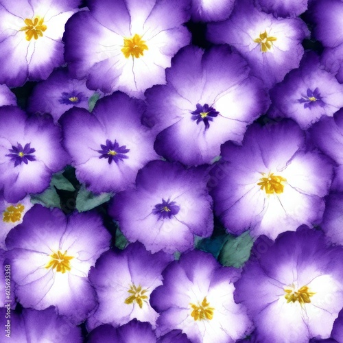 Vibrant Violet Purple Flowers Texture, Seamless Repeating Tile Floral Pattern Watercolor-Style Illustration [Generative AI]