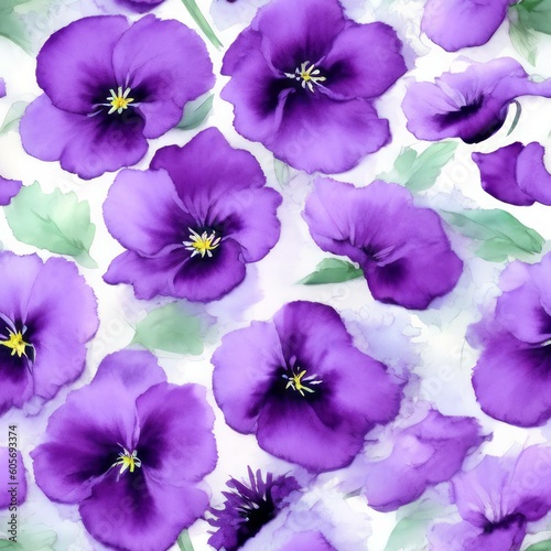 Purple Flowers on White Backdrop Seamless Repeating Tile Floral Pattern Watercolor-Style Illustration  Generative AI 