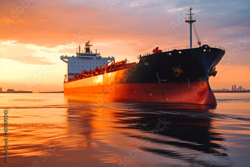 Oil tanker. Huge oil tanker ship, oil transfer worldwide. Generative AI
