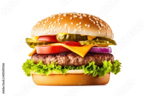 Burger Bliss: Irresistible Creations to Satisfy Your Cravings, hamburguer, burguer in white background, generative ai