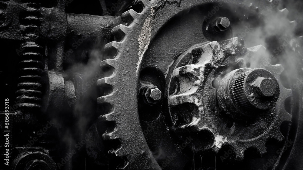 Blackened Machinery Gear at Night