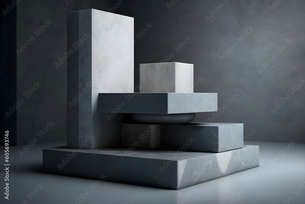 Product setting podium rough stone slabs, marble counter concrete table and stone shelves, grunge texture blocks object placement, 3d rendering Product setting podium rough stone slabs, marble counter concrete table and stone shelves, grunge texture blocks object placement, 3d rendering
