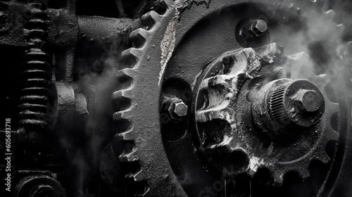 Obraz na płótnie Blackened Machinery Gear at Night w salonie