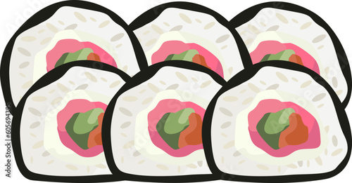 set of rolls with nori and tuna vector illustration