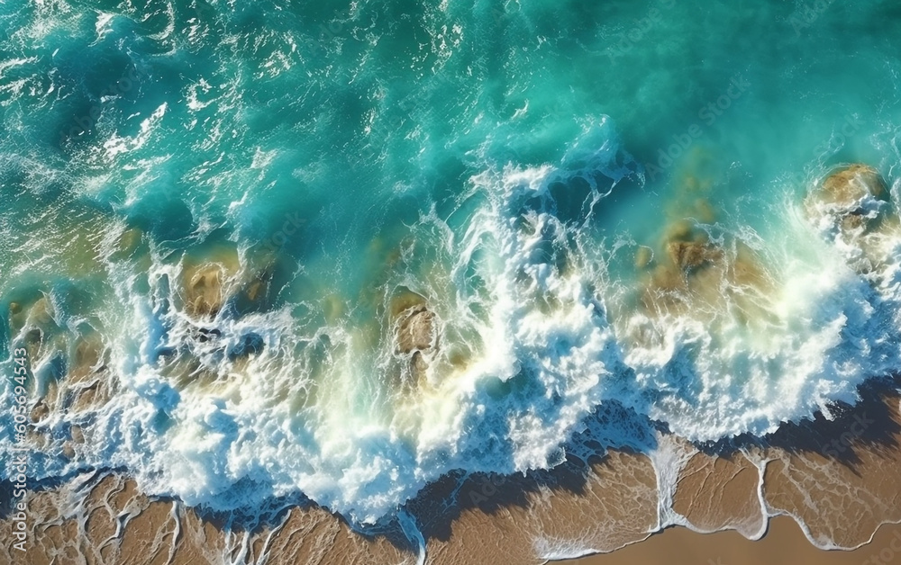 Blue Waters A Top-Down Perspective of Beach and Sea, Generative AI