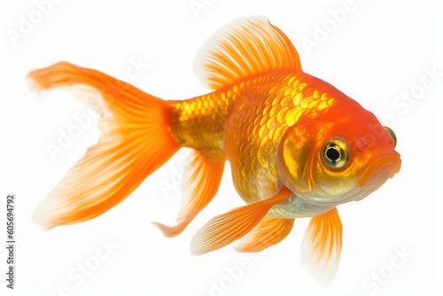 Golden Elegance: Captivating Isolated Gold Fish on White Backgroun, generative ai