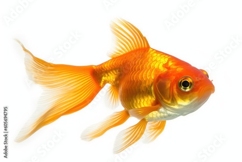 Golden Elegance  Captivating Isolated Gold Fish on White Backgroun  generative ai