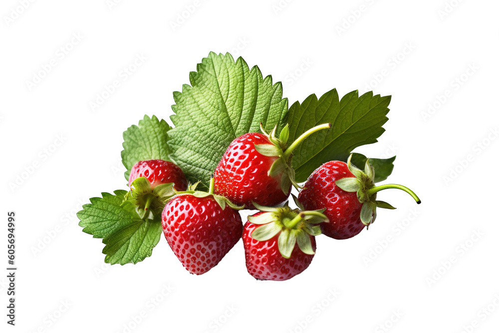 Strawberries with leaves on a white background. Isolated PNG Strawberries with leaves on a white background. Isolated PNG