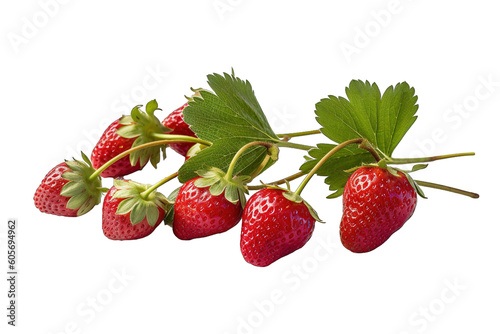 Strawberries with leaves on a white background. Isolated PNG