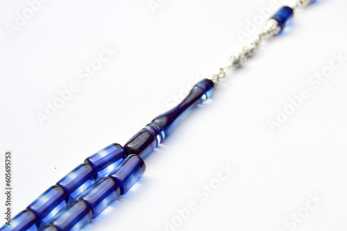 Blue and silver beads sequenced, short rosary, tespih tesbih