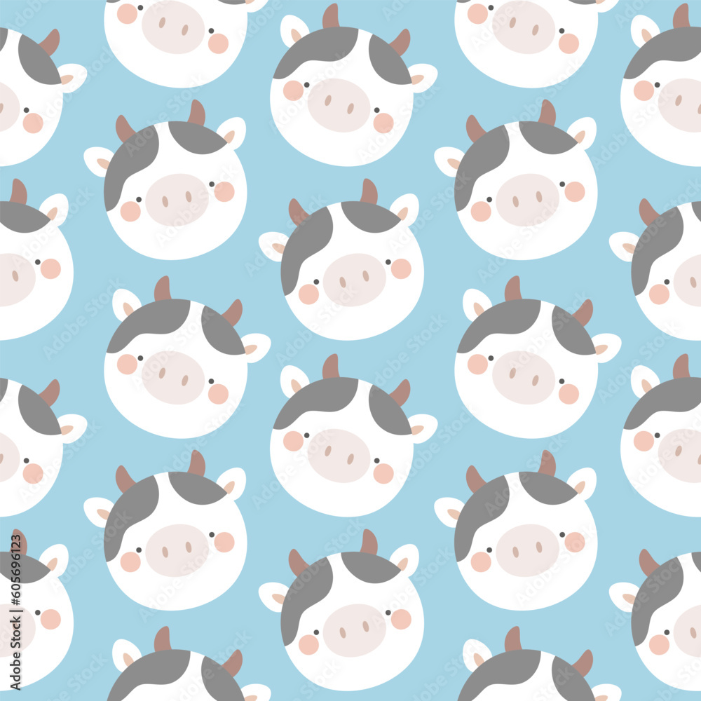 Obraz premium Cute farm animals seamless pattern, abstract hand drawn dot background with adorable farm animals vector illustration