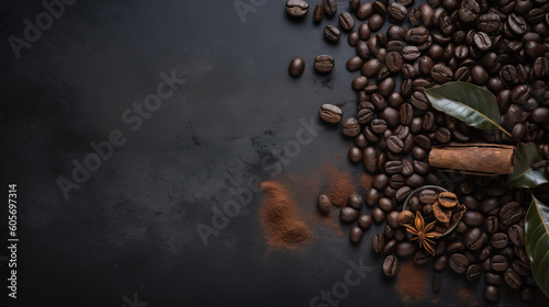 minimalistic background with coffee ingredient, top view copy space, mock up