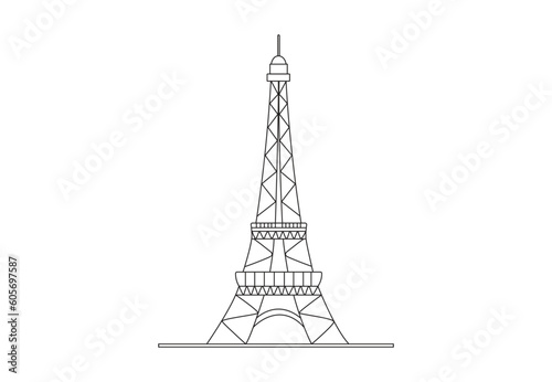 Continuous line art of Eiffel tower single line drawing of Paris Eiffel tower with active stroke. Stock illustration.
