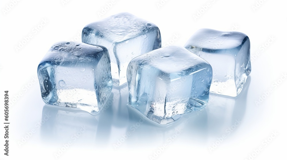 Three ice cubes, isolated on white background generative ai Three ice cubes, isolated on white background generative ai