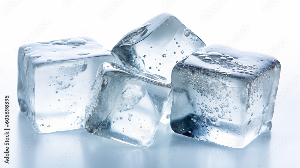 Obraz premium Three ice cubes, isolated on white background generative ai