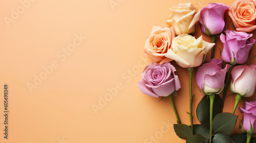 Wallpaper Mural Beautiful close-up of vibrant roses on a colored background, made with generative AI Torontodigital.ca