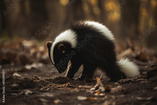 a skunk digs in the ground