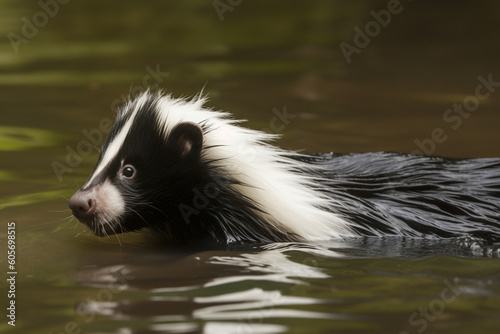 a skunk is swimming