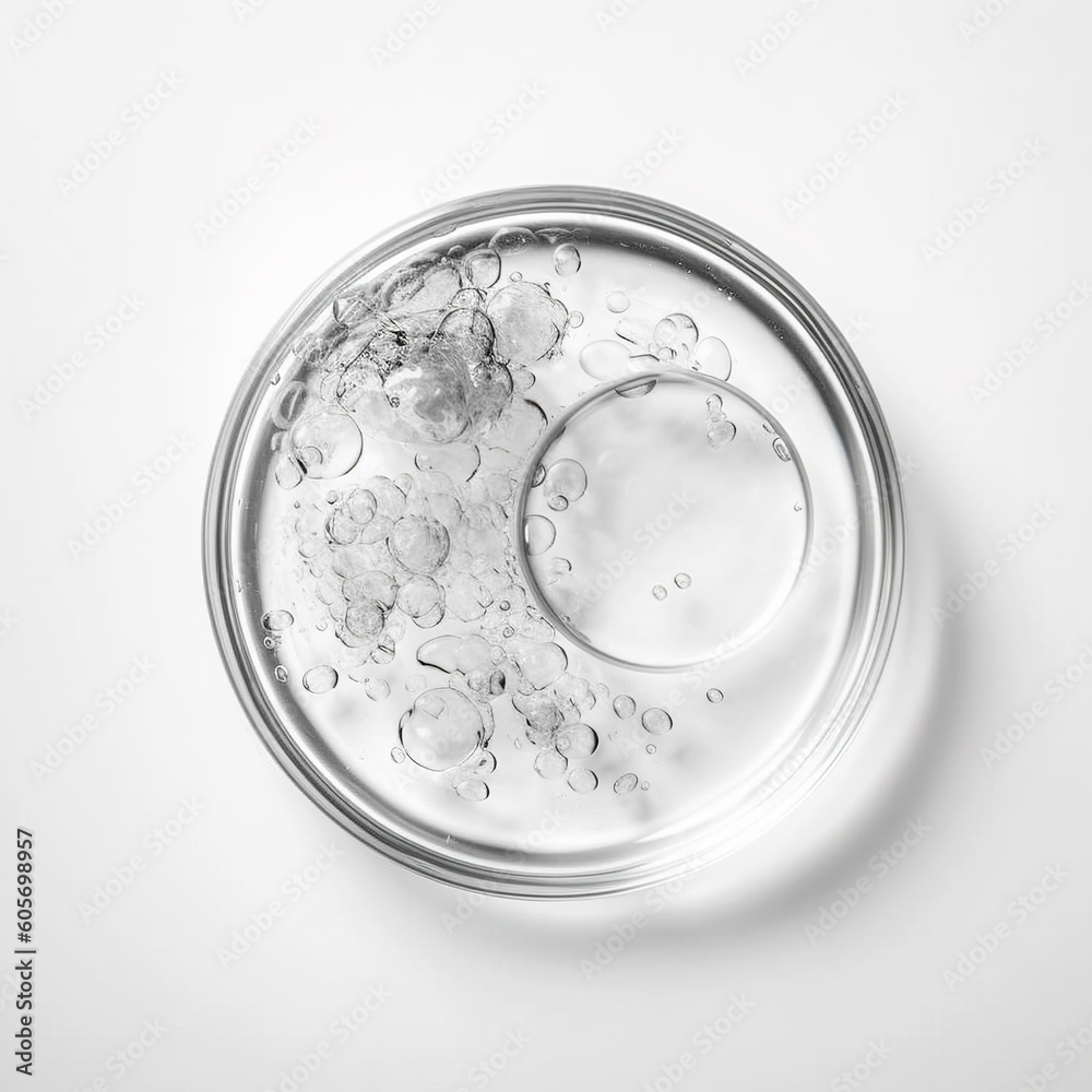 Petri dish with cosmetic or medical liquid and research transparent chemistry glassware Petri dish with cosmetic or medical liquid and research transparent chemistry glassware