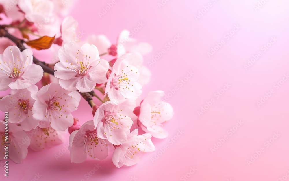 Cherry blossom on pink background with copy space Cherry blossom on pink background with copy space