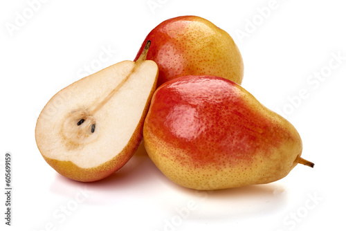 Quadro su tela Ripe forelle, santa maria pears, isolated on white background.