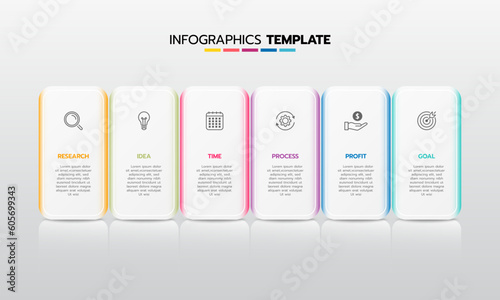 Business infographic template process with simple geometry square, rectangle, circle, triangle, curves in flat design template with thin line icons and 5 options or steps. Vector illustration.