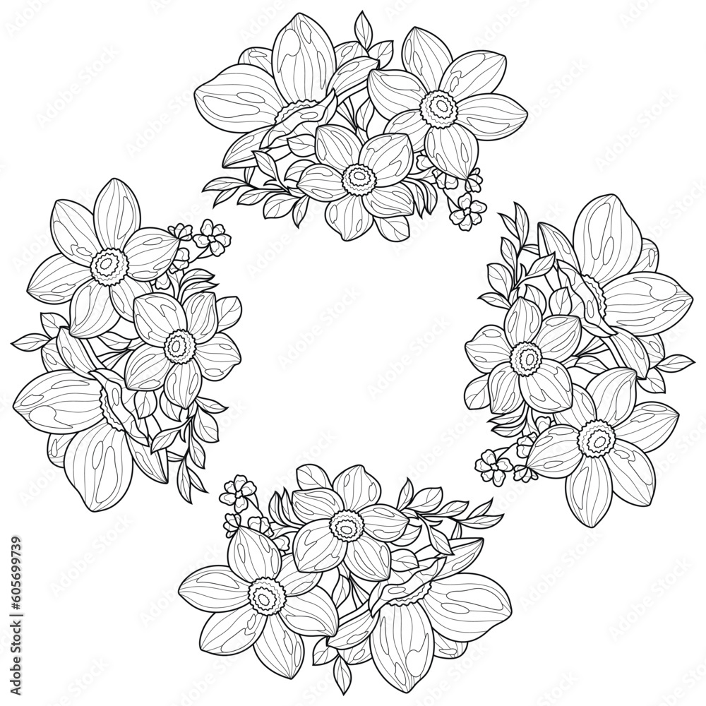 Flowers .Coloring book antistress for children and adults. Illustration isolated on white background.Zen-tangle style. Hand draw