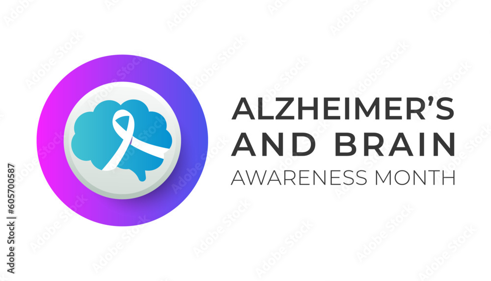 Alzheimer's and Brain awareness month is observed every year in June. Progressive brain disorder that slowly destroys memory and thinking skills. Vector illustration and template design Alzheimer's and Brain awareness month is observed every year in June. Progressive brain disorder that slowly destroys memory and thinking skills. Vector illustration and template design