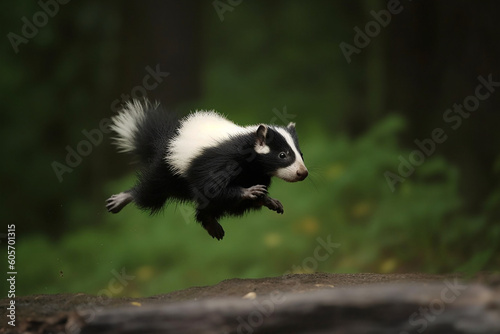 a skunk is jumping