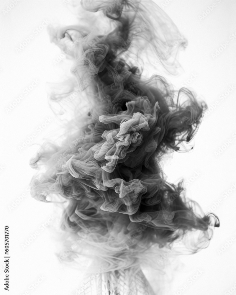 artistic dark black smoke against a white isolated background artistic dark black smoke against a white isolated background