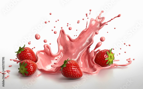 Strawberries in Yoghurt splash. Generative Ai illustration