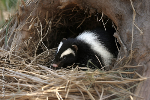 a skunk in a nest