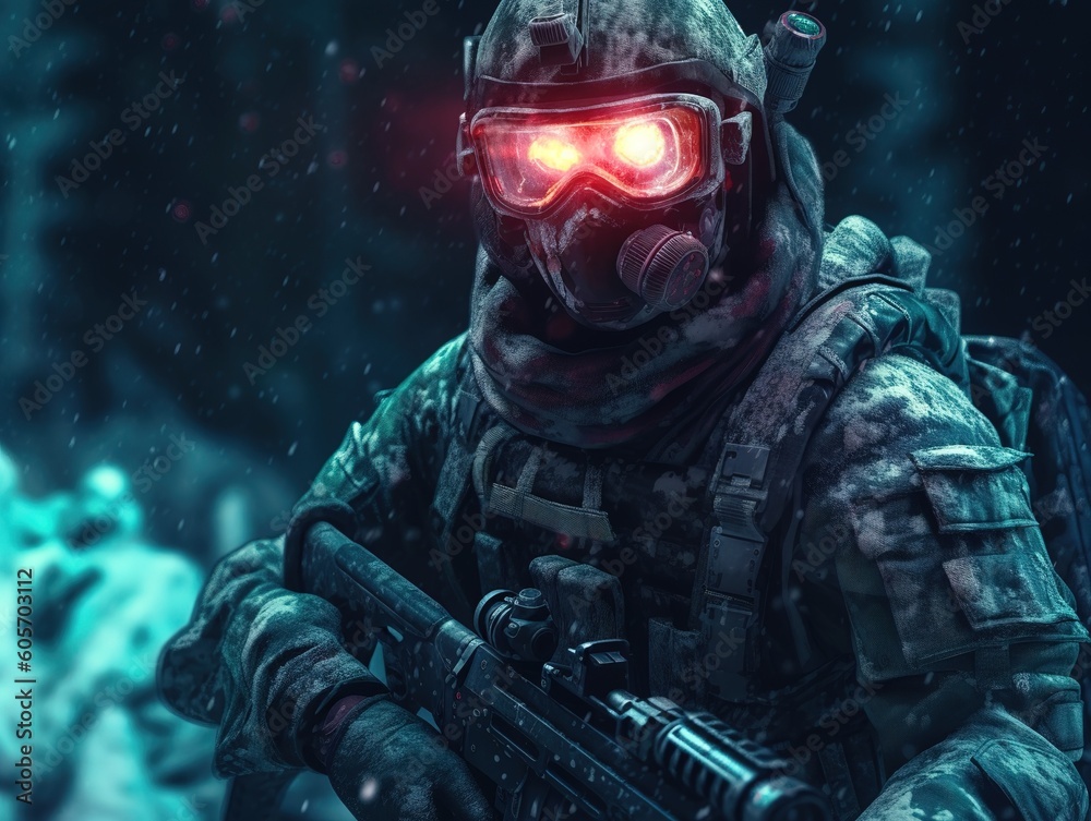 Military equipment, army helmet, war paint, Military action Stock