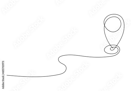 Continuous one line illustration: seamless travel route map with GPS marker. Pin road icon delivery journey marker outline sketch. Business out tourism navigation road marker. Vector illustration.