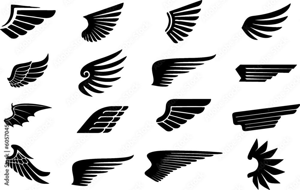 Set and group of Wing icons, bird wings logo, flying eagle emblem ...